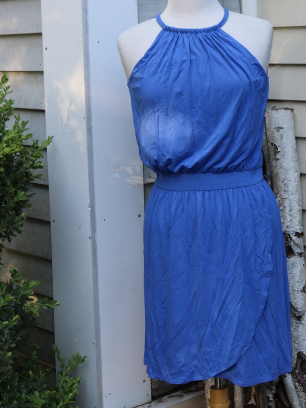 Cynthia Rowley Blue Halter Top Faux Wrap Sleeveless Knit Dress Sz MEDIUM